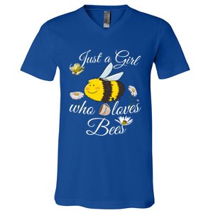 Just Who Loves Bees Cute Floral Honey Bee And Coffee Lover Meaningful Gift V-Neck T-Shirt