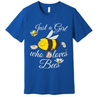 Just Who Loves Bees Cute Floral Honey Bee And Coffee Lover Meaningful Gift Premium T-Shirt