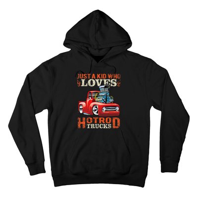 Just Who Loves Hotrod Trucks Cartoon Distressed Design Hoodie