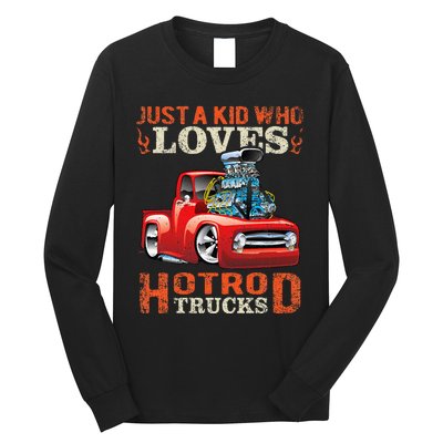 Just Who Loves Hotrod Trucks Cartoon Distressed Design Long Sleeve Shirt