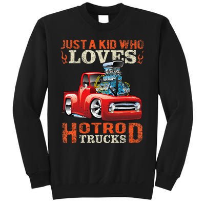 Just Who Loves Hotrod Trucks Cartoon Distressed Design Sweatshirt