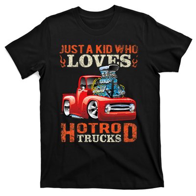 Just Who Loves Hotrod Trucks Cartoon Distressed Design T-Shirt