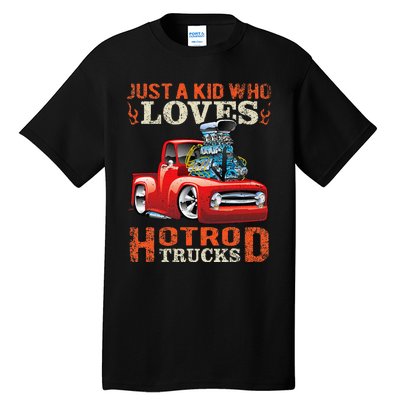 Just Who Loves Hotrod Trucks Cartoon Distressed Design Tall T-Shirt