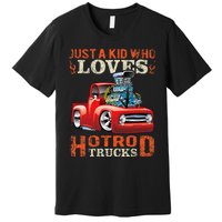 Just Who Loves Hotrod Trucks Cartoon Distressed Design Premium T-Shirt