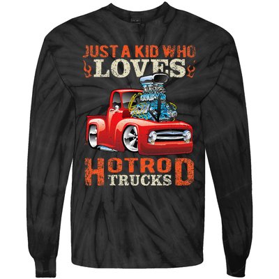 Just Who Loves Hotrod Trucks Cartoon Distressed Design Tie-Dye Long Sleeve Shirt