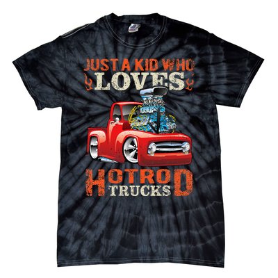 Just Who Loves Hotrod Trucks Cartoon Distressed Design Tie-Dye T-Shirt