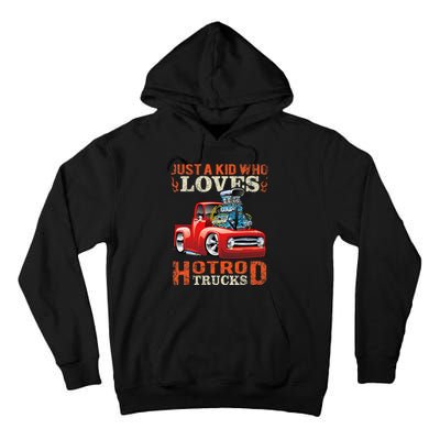 Just Who Loves Hotrod Trucks Cartoon Distressed Design Tall Hoodie