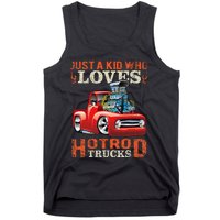 Just Who Loves Hotrod Trucks Cartoon Distressed Design Tank Top