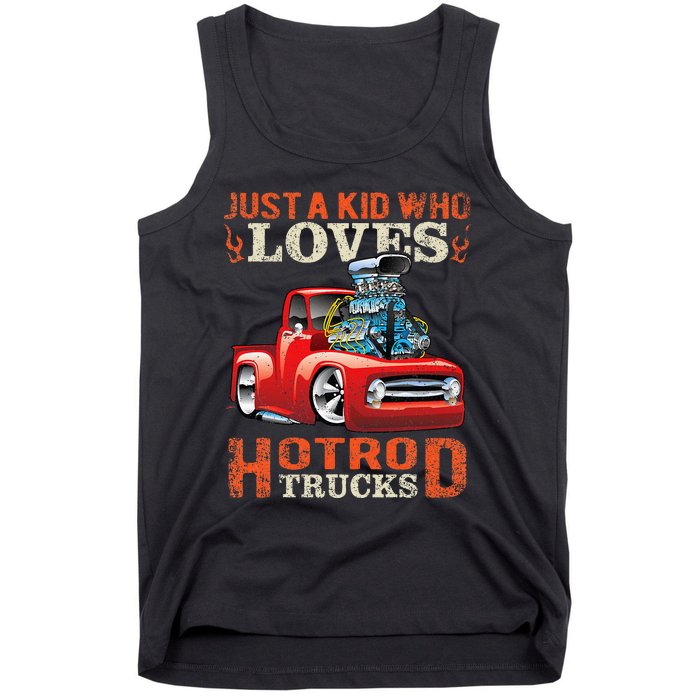 Just Who Loves Hotrod Trucks Cartoon Distressed Design Tank Top