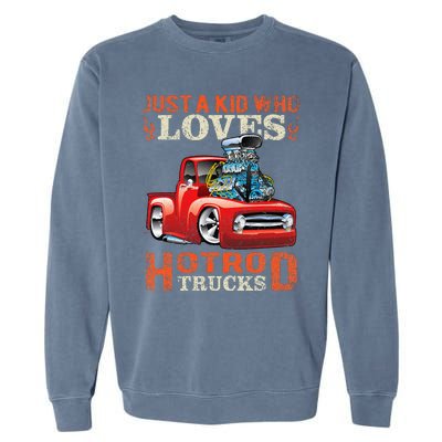 Just Who Loves Hotrod Trucks Cartoon Distressed Design Garment-Dyed Sweatshirt