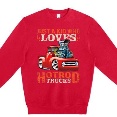 Just Who Loves Hotrod Trucks Cartoon Distressed Design Premium Crewneck Sweatshirt