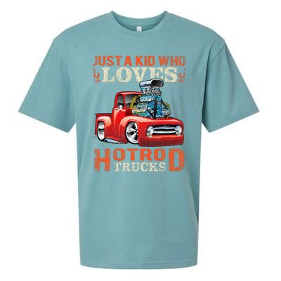 Just Who Loves Hotrod Trucks Cartoon Distressed Design Sueded Cloud Jersey T-Shirt