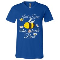 Just Who Loves Bees Cute Floral Honey Bee And Coffee Lover Gift V-Neck T-Shirt