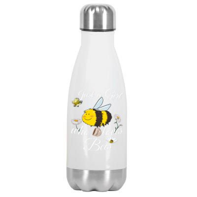 Just Who Loves Bees Cute Floral Honey Bee And Coffee Lover Gift Stainless Steel Insulated Water Bottle