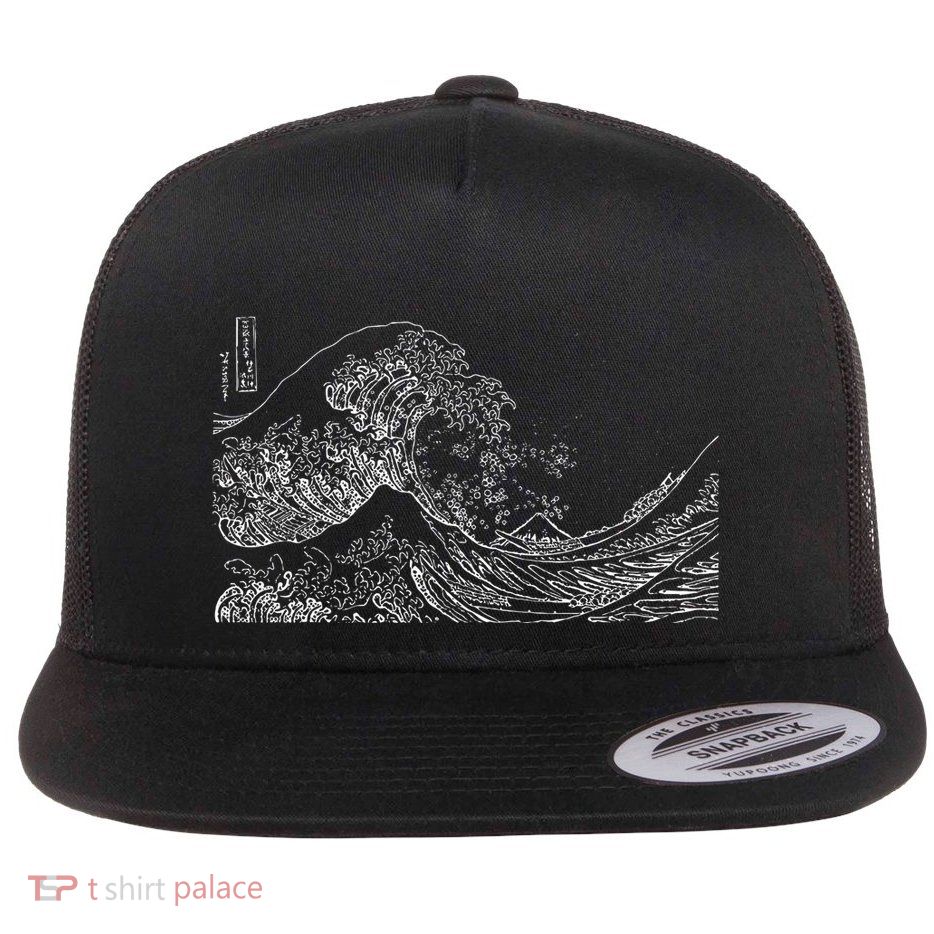 Japanese Wave Ocean Traditional Japan Flat Bill Trucker Hat
