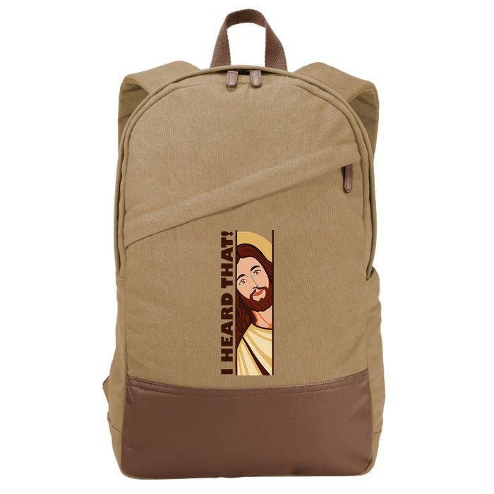 Jesus Watching Peeking I Heard That Funny Christian Meme Cotton Canvas Backpack