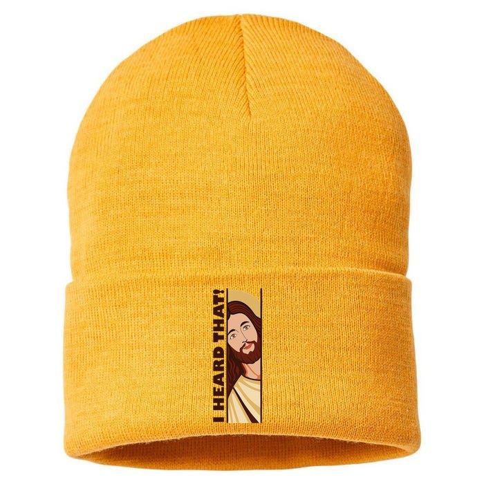Jesus Watching Peeking I Heard That Funny Christian Meme Sustainable Knit Beanie