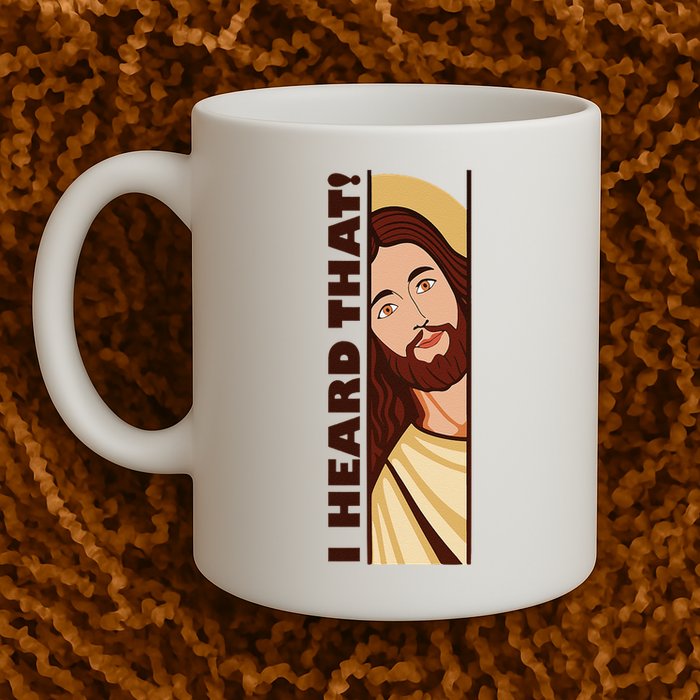 Jesus Watching Peeking I Heard That Funny Christian Meme Mug