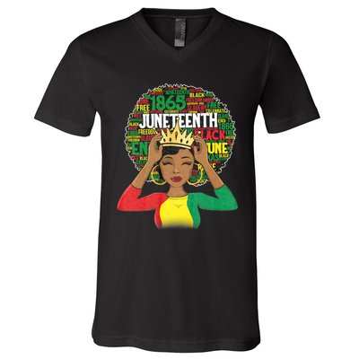 Juneteenth Women Queen African American Black Afro V-Neck T-Shirt