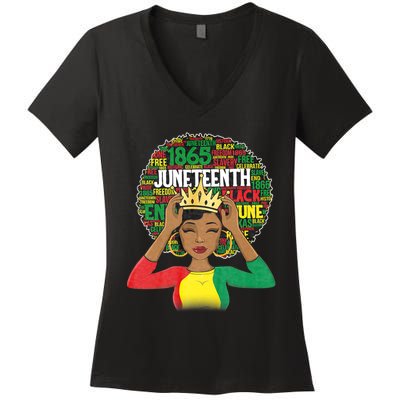 Juneteenth Women Queen African American Black Afro Women's V-Neck T-Shirt