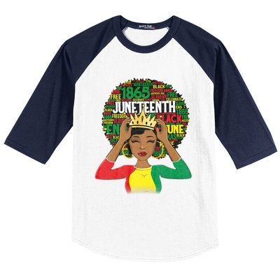 Juneteenth Women Queen African American Black Afro Baseball Sleeve Shirt