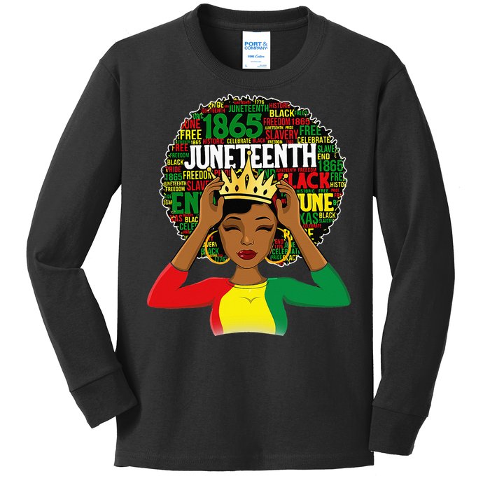 Juneteenth Women Queen African American Black Afro Kids Long Sleeve Shirt