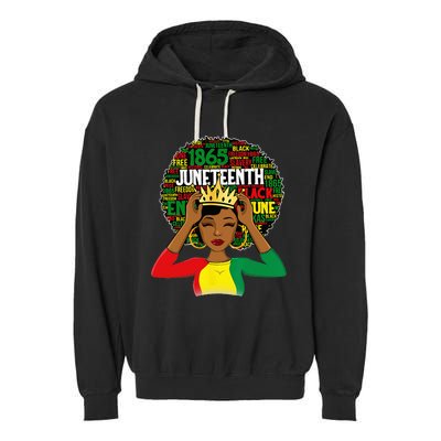 Juneteenth wo Queen African American black afro Garment-Dyed Fleece Hoodie