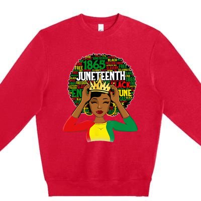 Juneteenth wo Queen African American black afro Premium Crewneck Sweatshirt