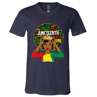 Juneteenth Women Queen African American Black Afro V-Neck T-Shirt