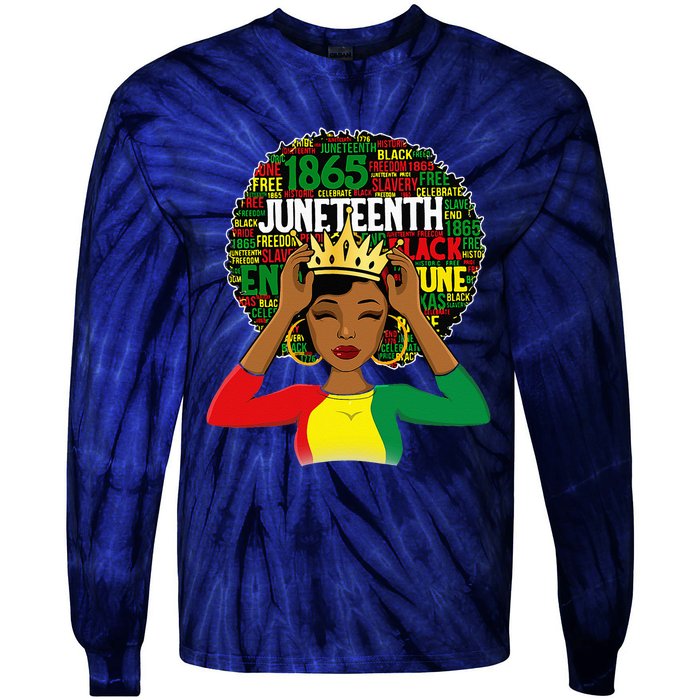 Juneteenth Women Queen African American Black Afro Tie-Dye Long Sleeve Shirt