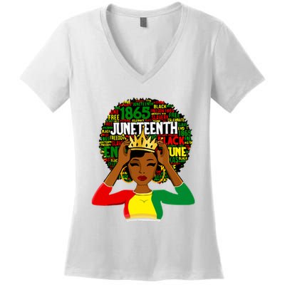 Juneteenth Women Queen African American Black Afro Women's V-Neck T-Shirt