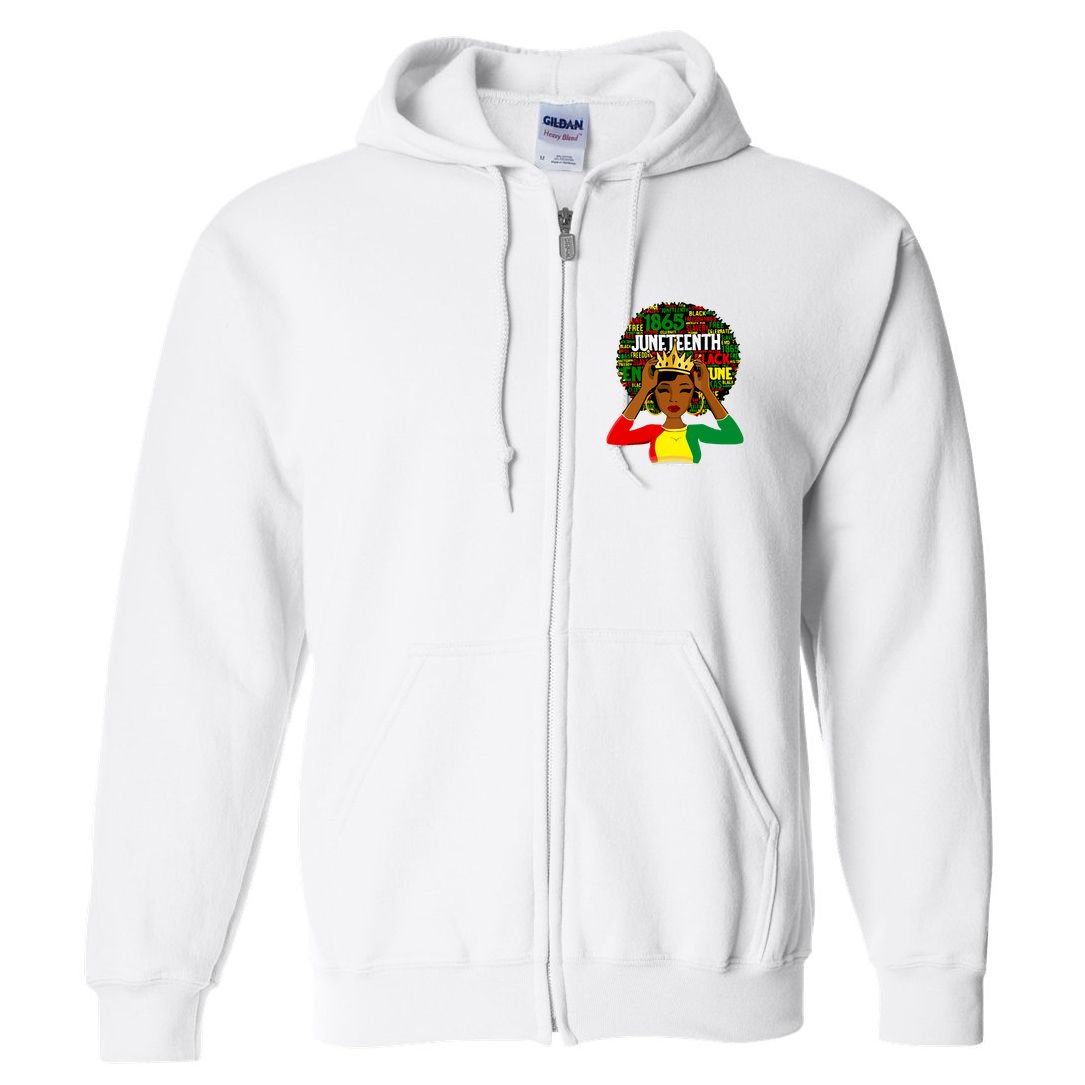 Juneteenth Women Queen African American Black Afro Full Zip Hoodie