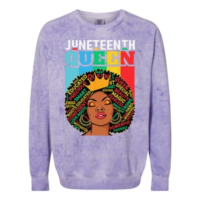 Juneteenth Wo Queen African American Black Afro Colorblast Crewneck Sweatshirt