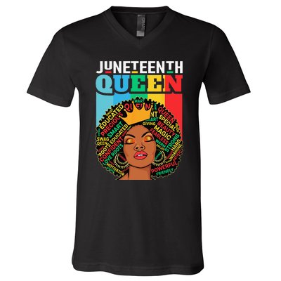 Juneteenth Wo Queen African American Black Afro V-Neck T-Shirt