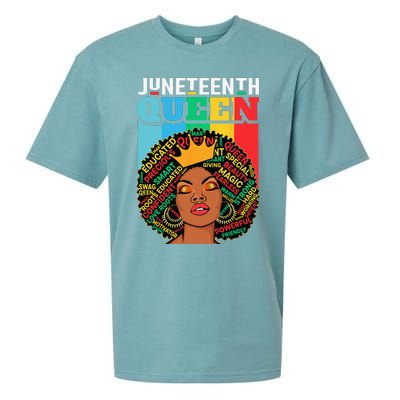 Juneteenth Wo Queen African American Black Afro Sueded Cloud Jersey T-Shirt