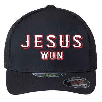Jesus Won Rangers Texas Rangers Jesus Flexfit Unipanel Trucker Cap