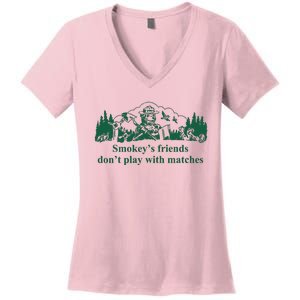 JohnB Wear Smokey’s Friends Don’t Play With Matches Women's V-Neck T-Shirt