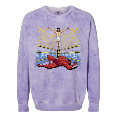 Jesus Wrestling Satan Colorblast Crewneck Sweatshirt