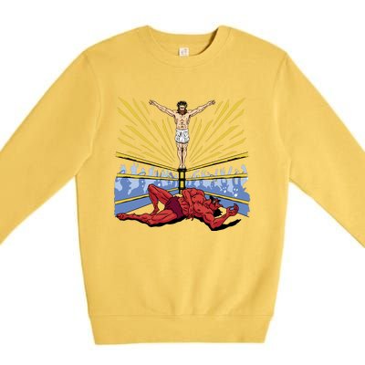 Jesus Wrestling Satan Premium Crewneck Sweatshirt