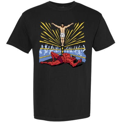 Jesus Wrestling Satan Garment-Dyed Heavyweight T-Shirt