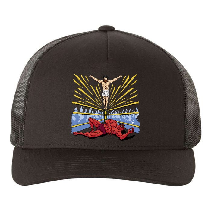 Jesus Wrestling Satan Yupoong Adult 5-Panel Trucker Hat