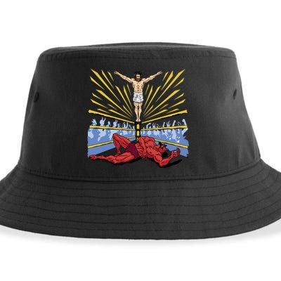 Jesus Wrestling Satan Sustainable Bucket Hat