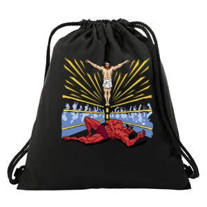 Jesus Wrestling Satan Drawstring Bag