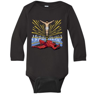 Jesus Wrestling Satan Baby Long Sleeve Bodysuit