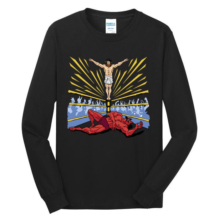 Jesus Wrestling Satan Tall Long Sleeve T-Shirt