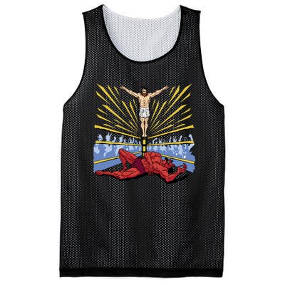 Jesus Wrestling Satan Mesh Reversible Basketball Jersey Tank