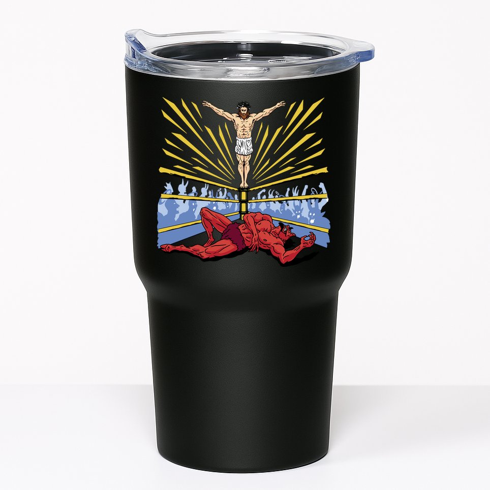Jesus Wrestling Satan Tumbler