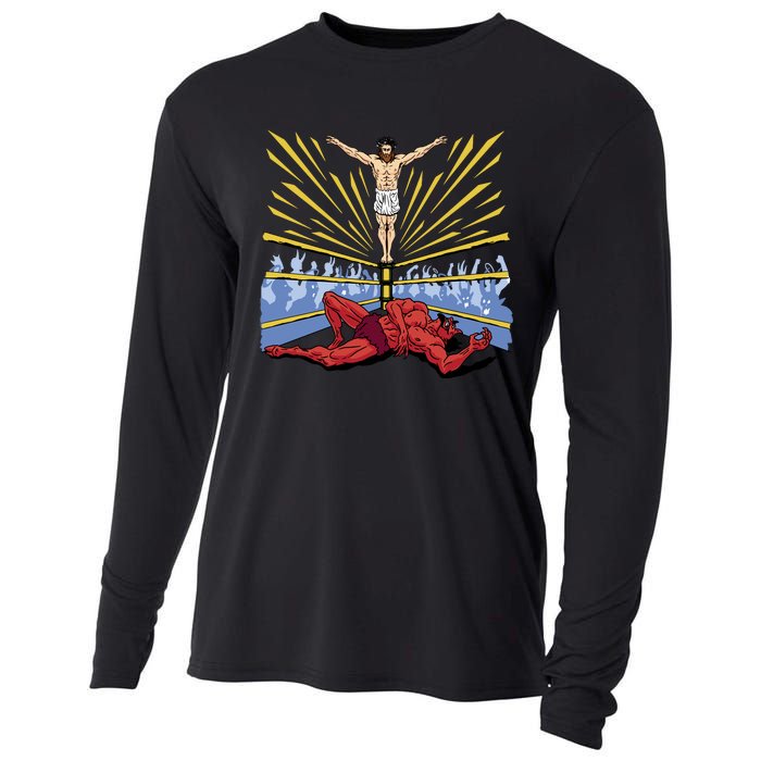 Jesus Wrestling Satan Cooling Performance Long Sleeve Crew