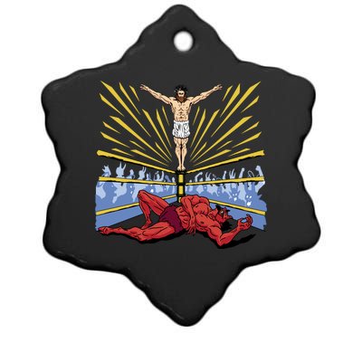 Jesus Wrestling Satan Ceramic Star Ornament