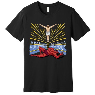 Jesus Wrestling Satan Premium T-Shirt